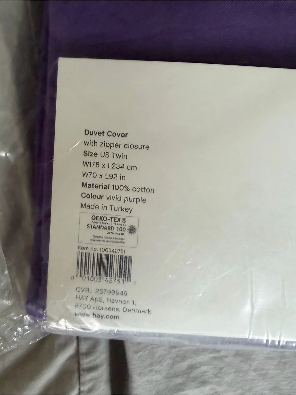 NWT HAY DUO DUVET COVER-200 X 220-VIVID PURPLE in‎ Twin